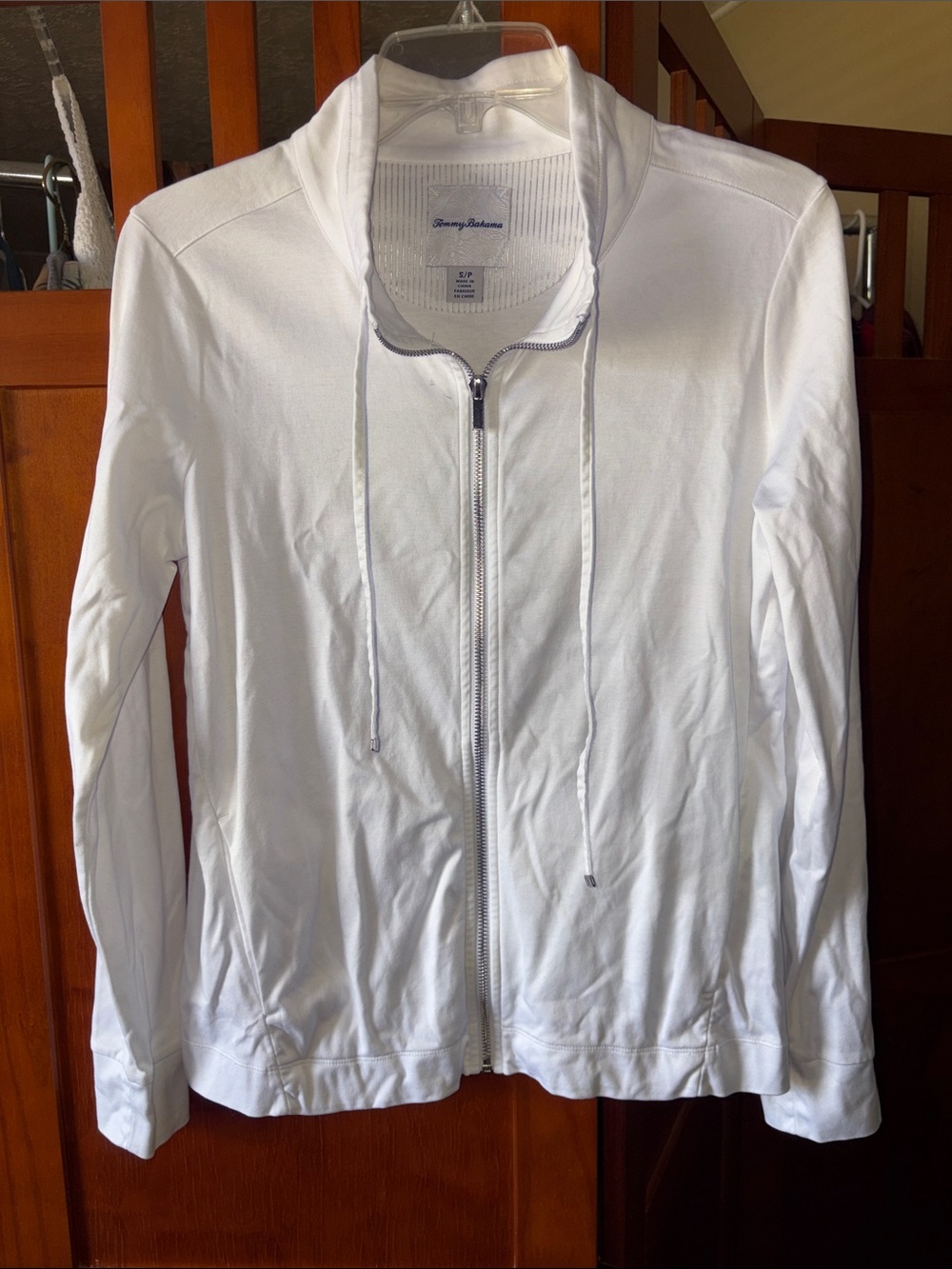 Tommy Bahama 💯% Pima Cotton White Zip-Up Bomber Jacket